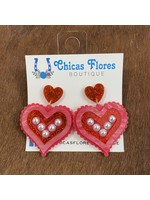 Red Hearts with Pearls Earrings