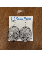 Silver Oval Rhinestone Earrings