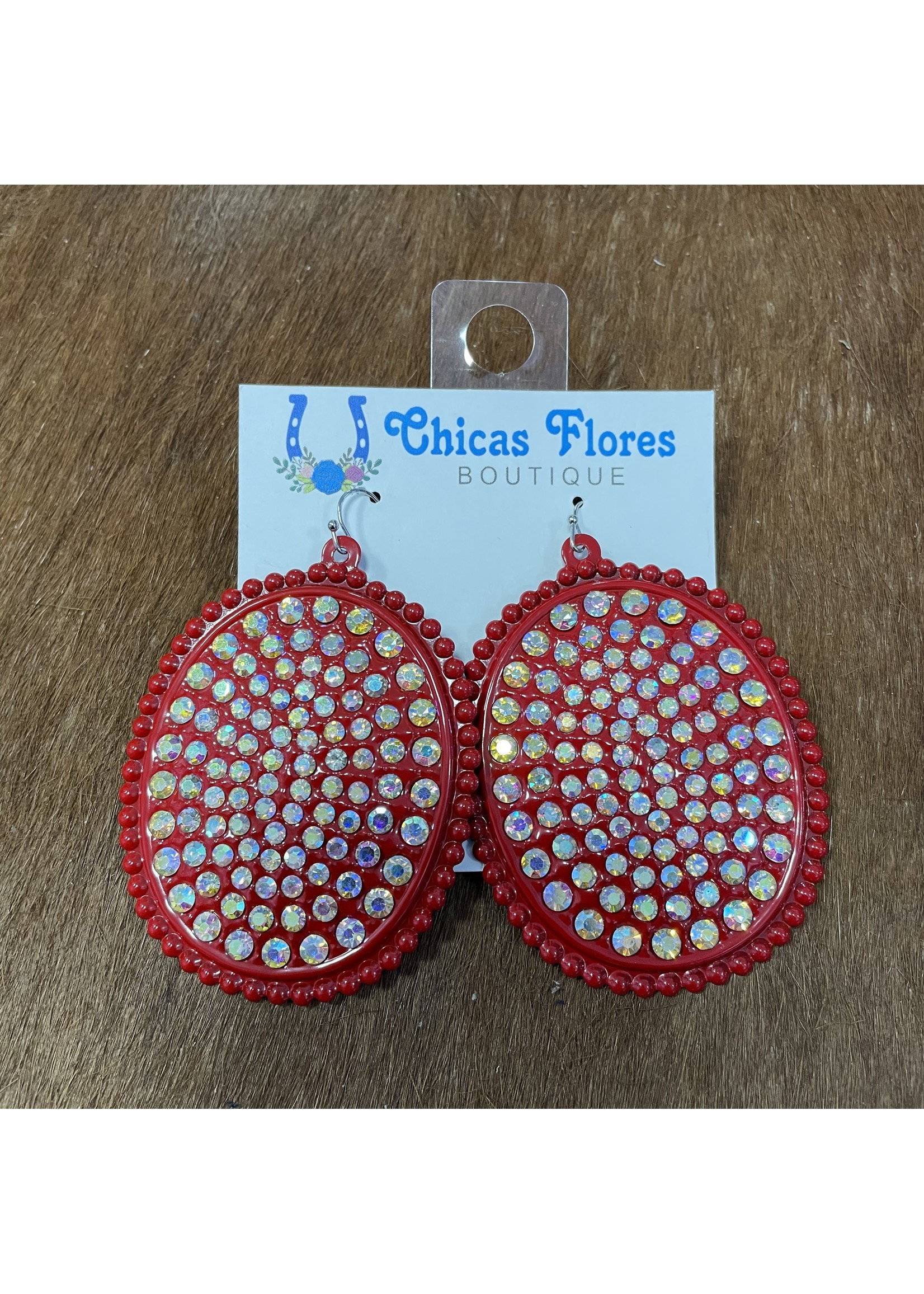 Large Red Rhinestone Earrings