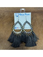 Black Teardrop Fringe Earrings