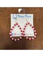 Red/White Bead Teardrop Earrings