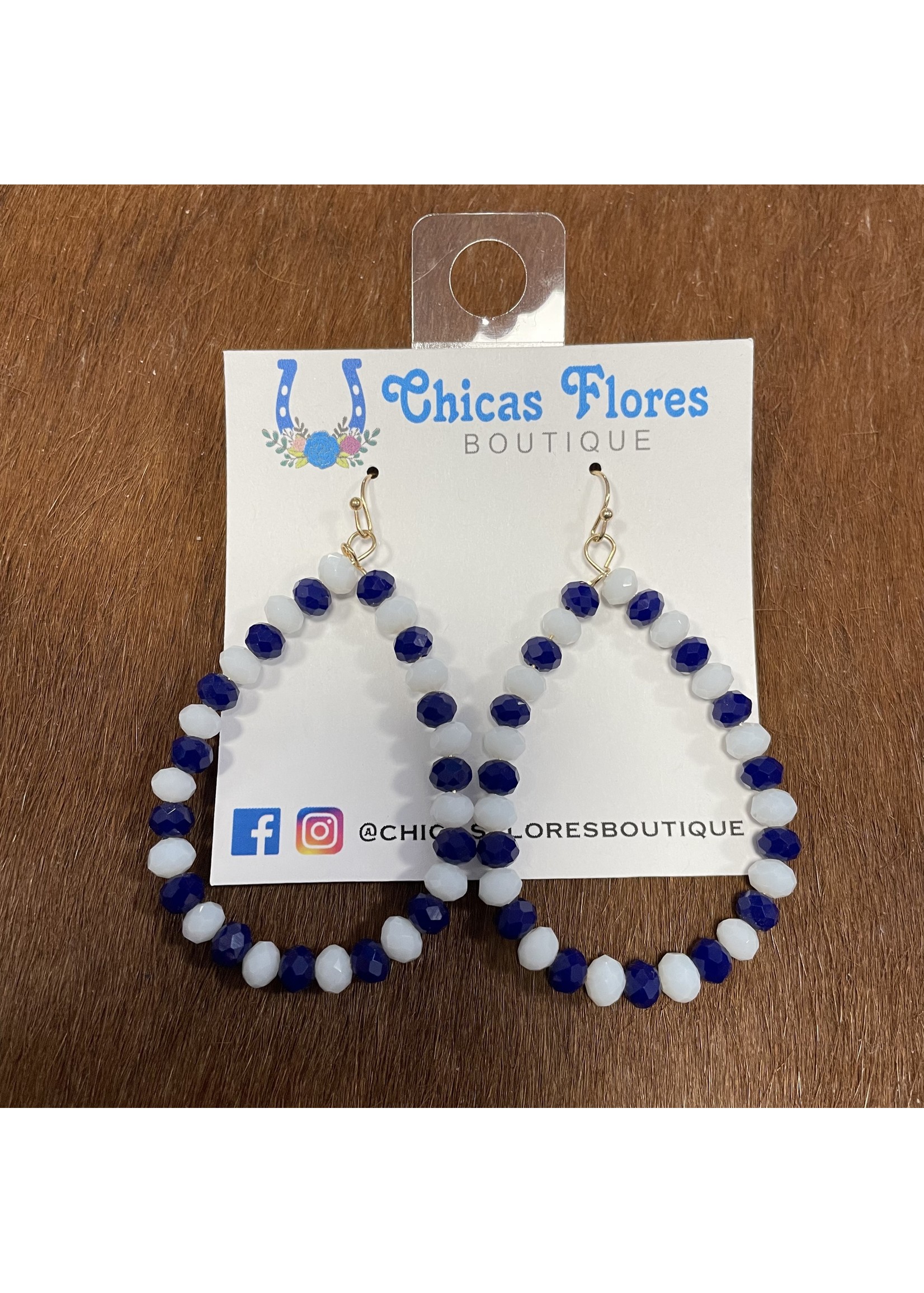 Blue/White Bead Teardrop Earrings