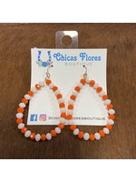 Orange/White Bead Teardrop Earrings