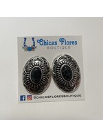 Silver Large Black Stone Studs