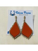 Orange Teardrop with Gold Trim Earrings