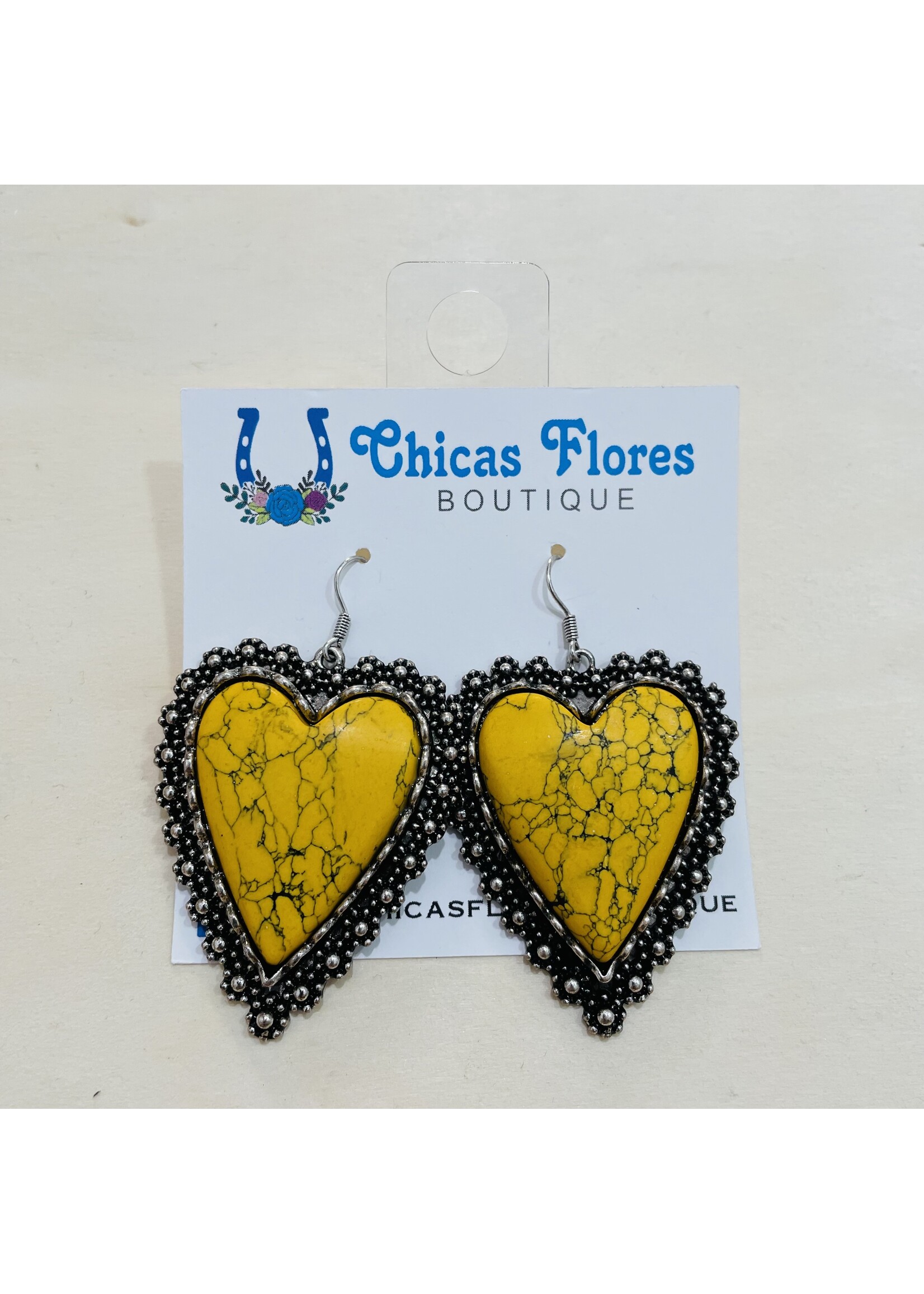 Yellow Mustard Heart Stone Earrings