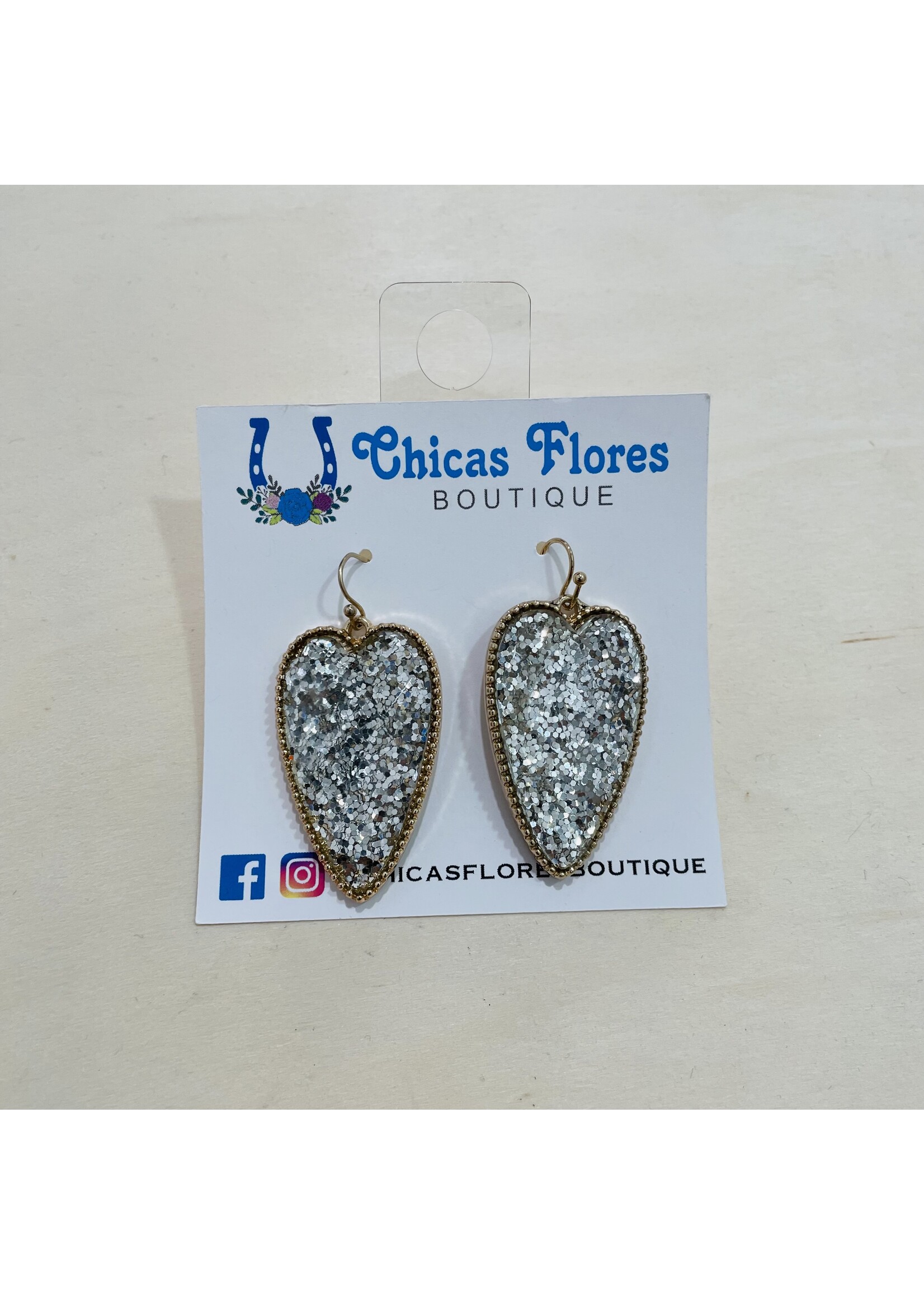 Silver Heart Glitter Earrings