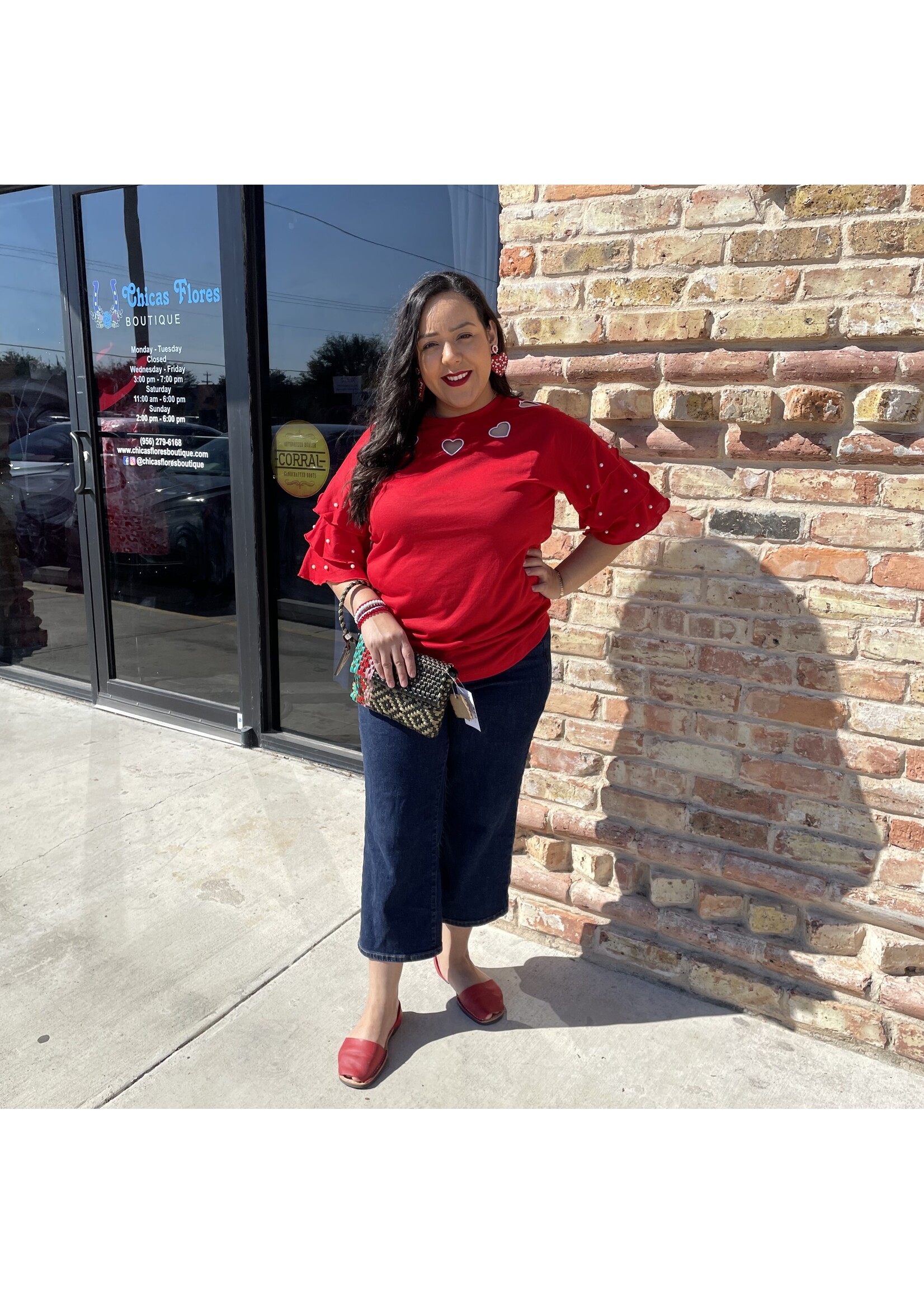 Red Heart Top with Pearls