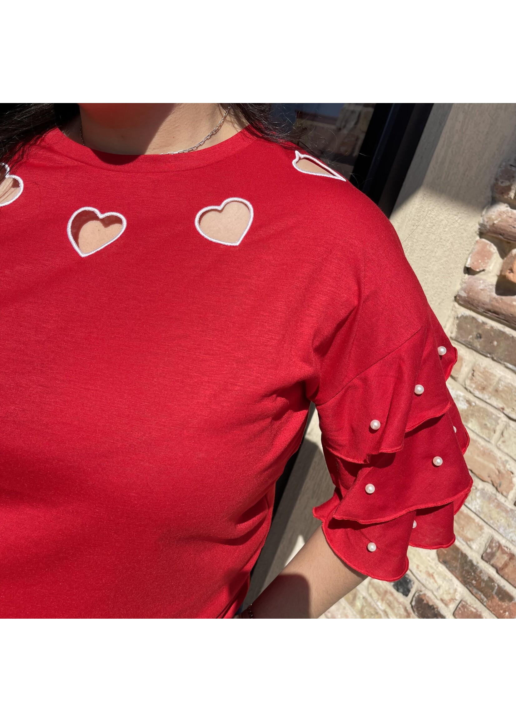 Red Heart Top with Pearls