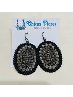 Black Oval Rhinestone Earrings