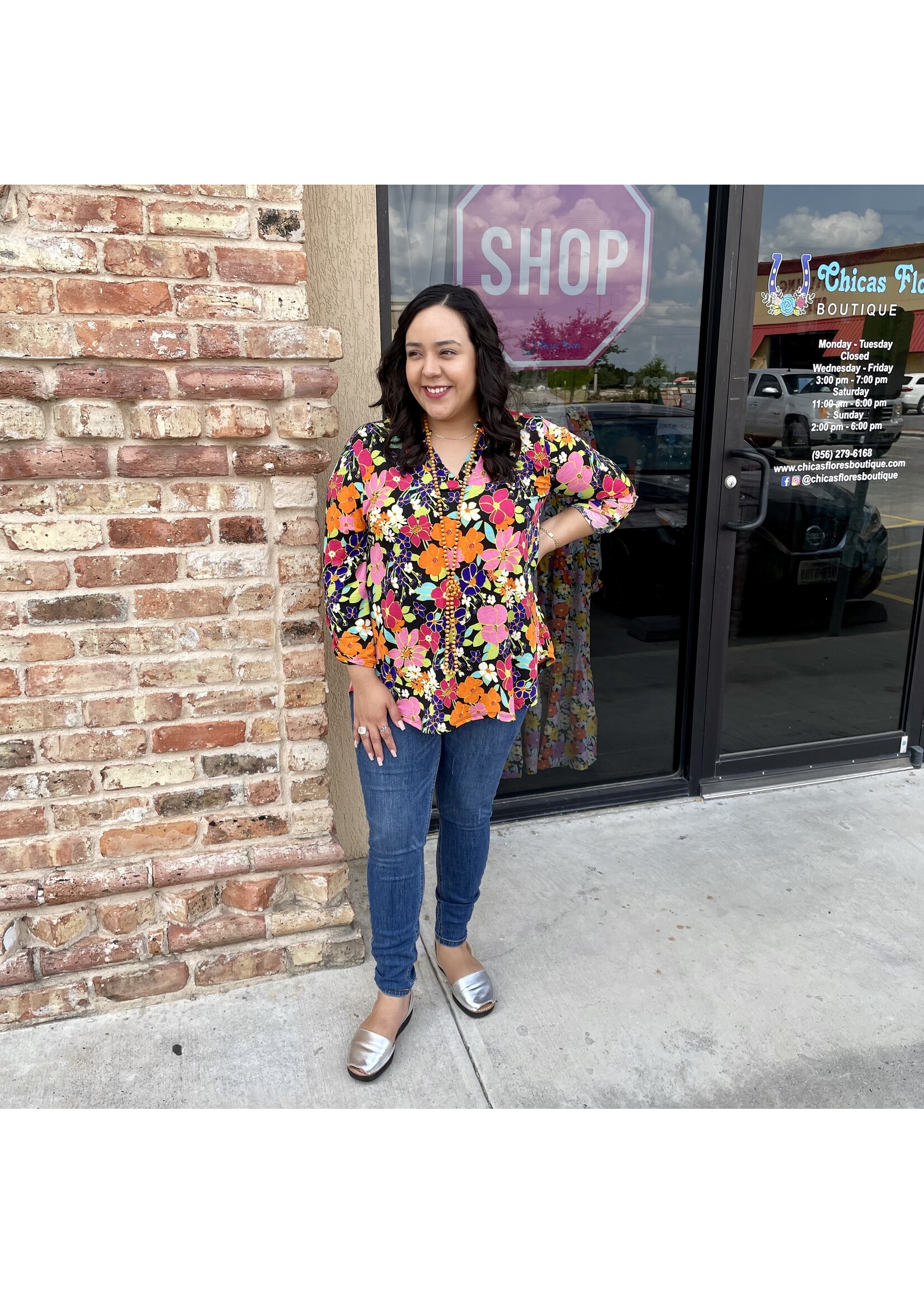 Black Multi Floral Top