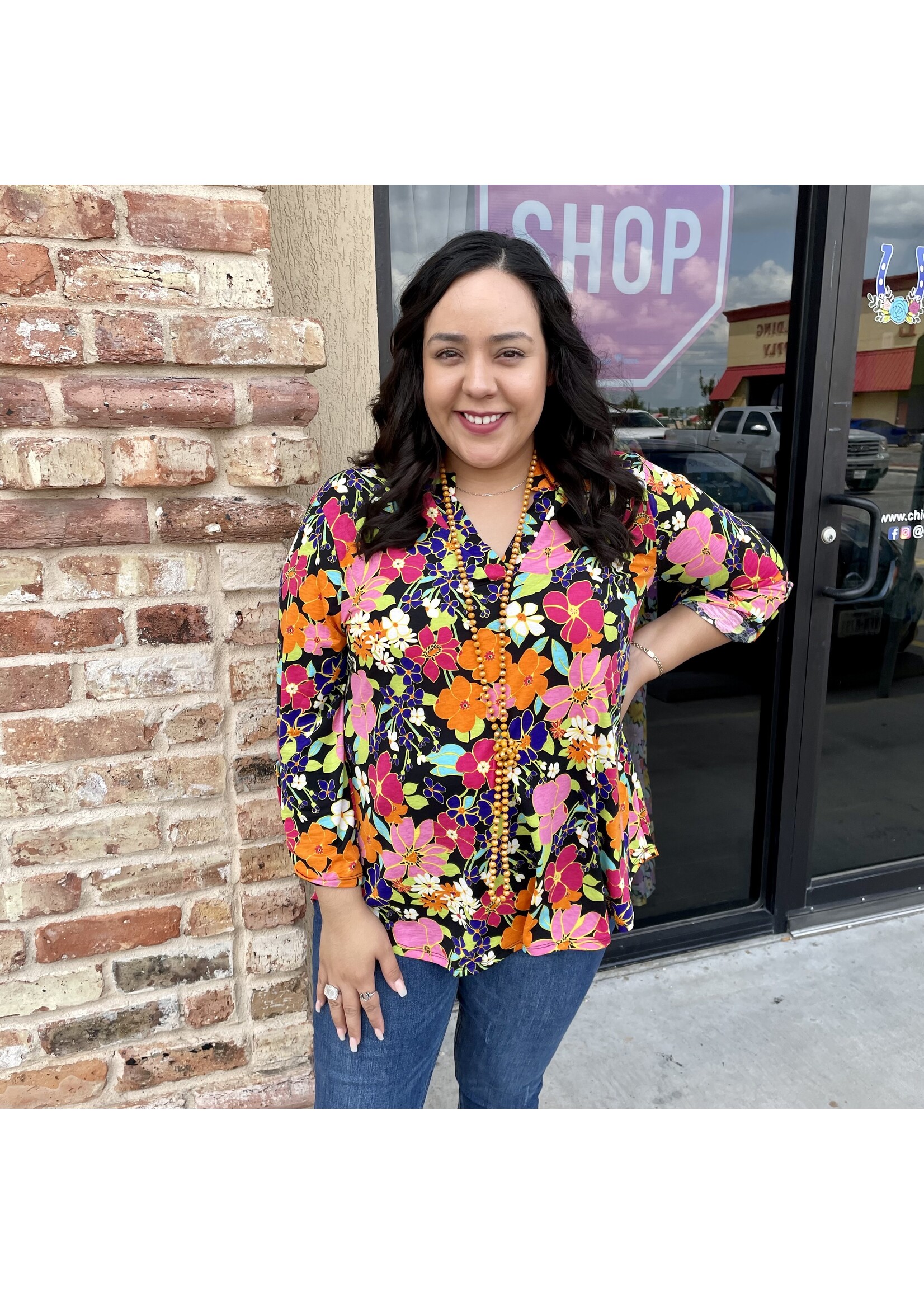 Black Multi Floral Top