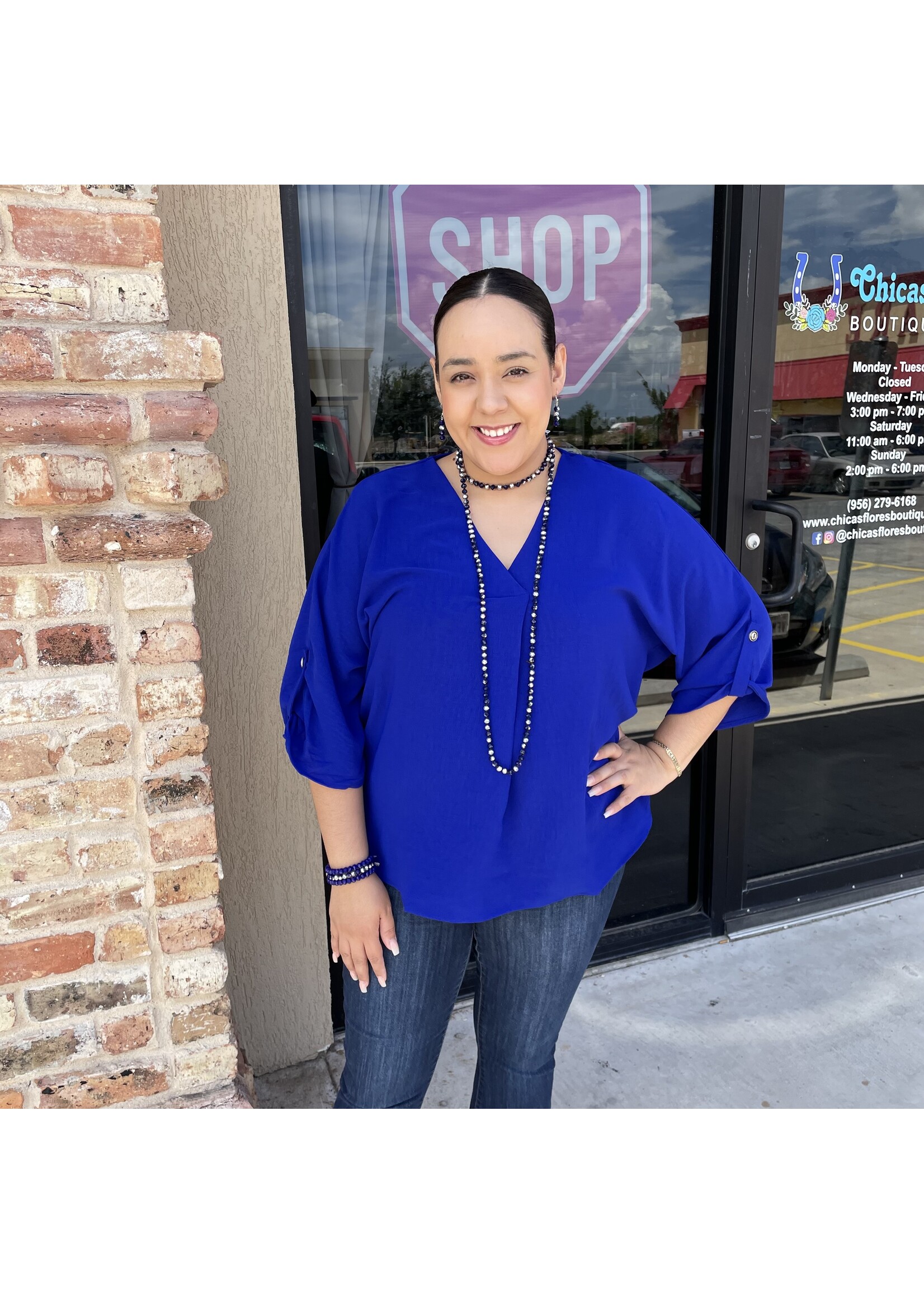 Royal Blue V-Neck Top