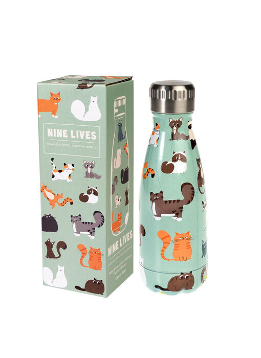 Bouteille en acier inoxydable  - motif chats "neuf vies" - 260 ml