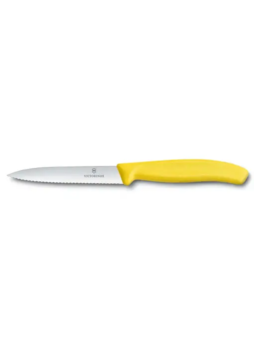 Couteau jaune - lame dentelée - Swiss classic 4 - Victorinox