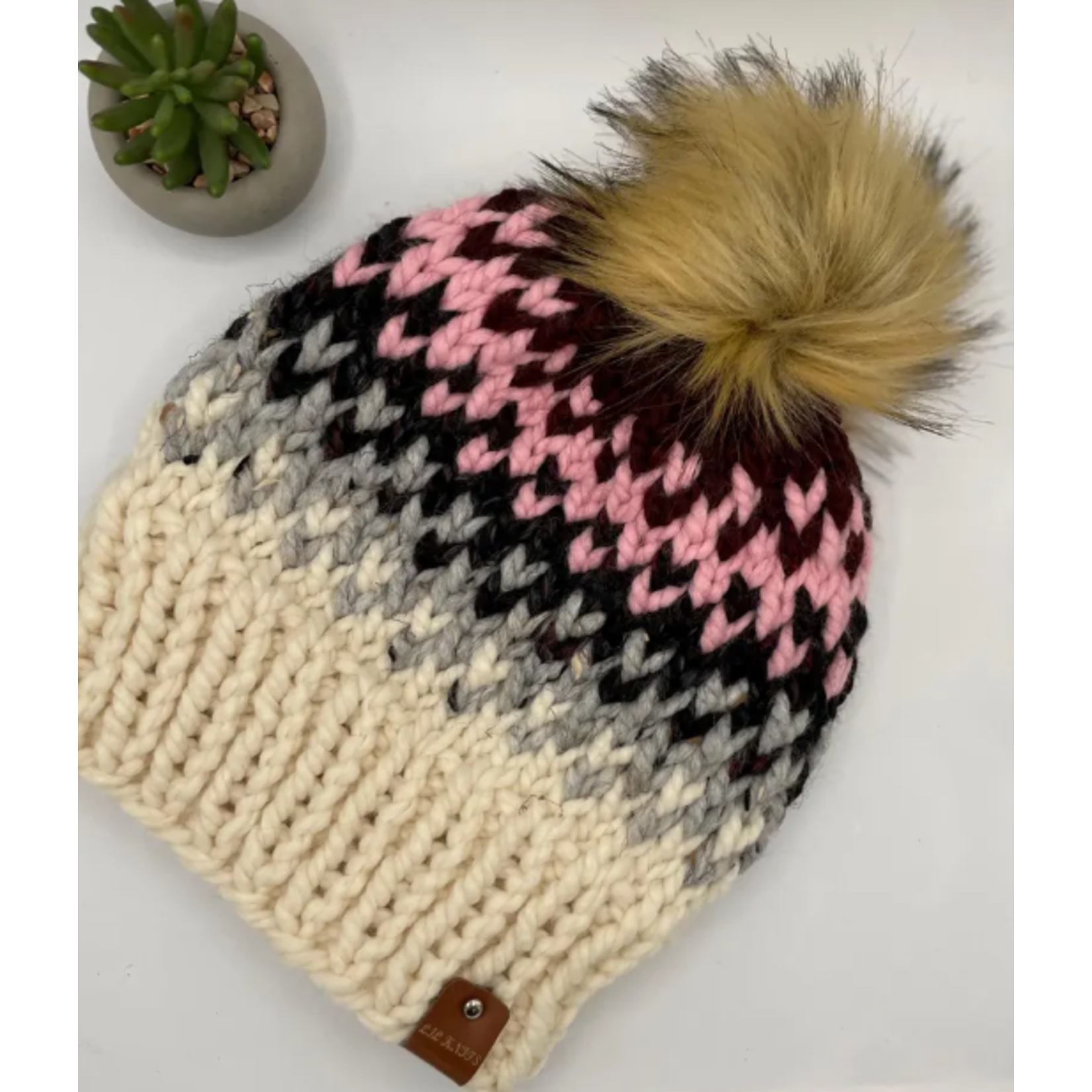 LIL' KNITS LIL KNITS CHUNKY KNIT HONEYCOMB TOQUE  with POM POM- ADULT