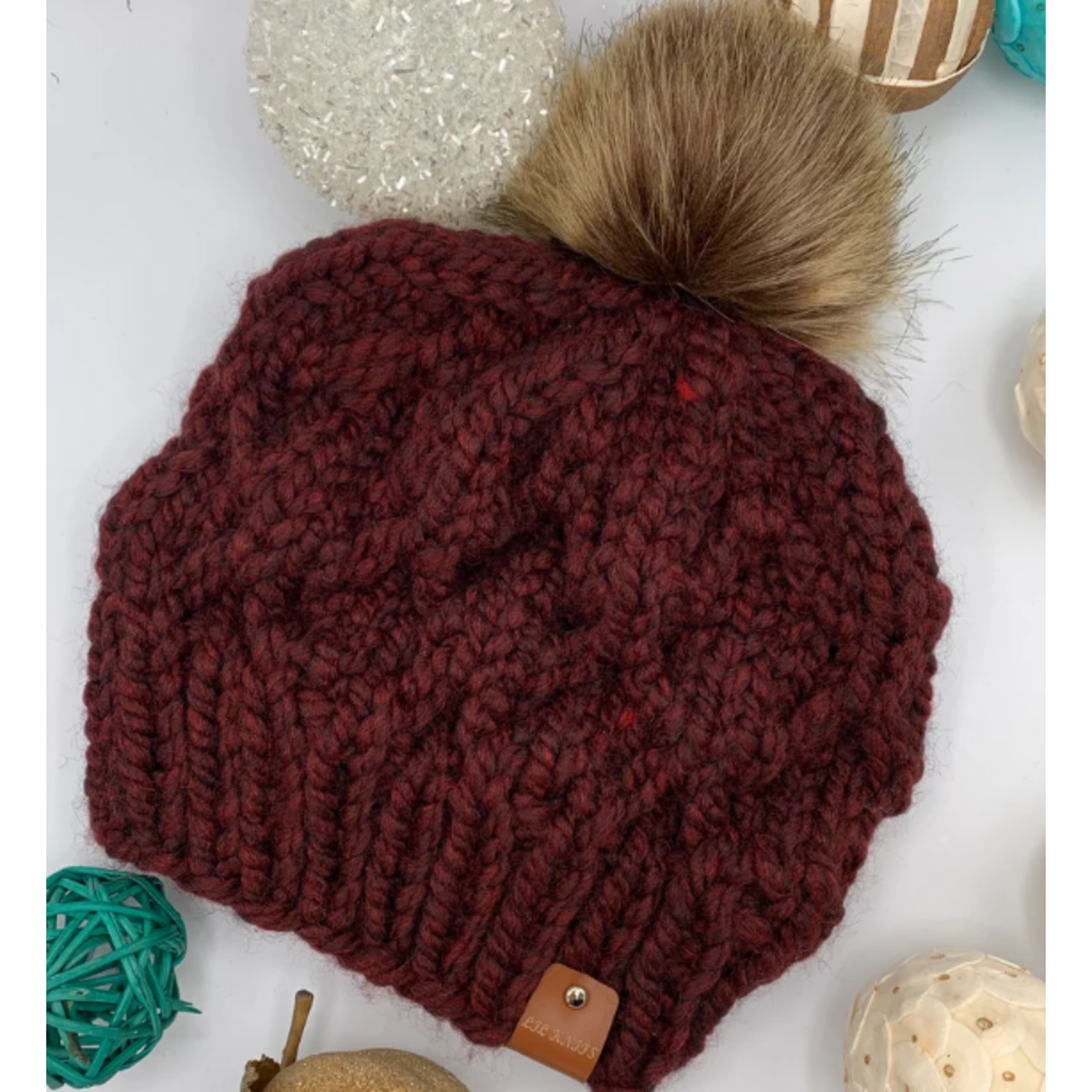 LIL' KNITS LIL KNITS CHUNKY KNIT HONEYCOMB TOQUE  with POM POM- ADULT
