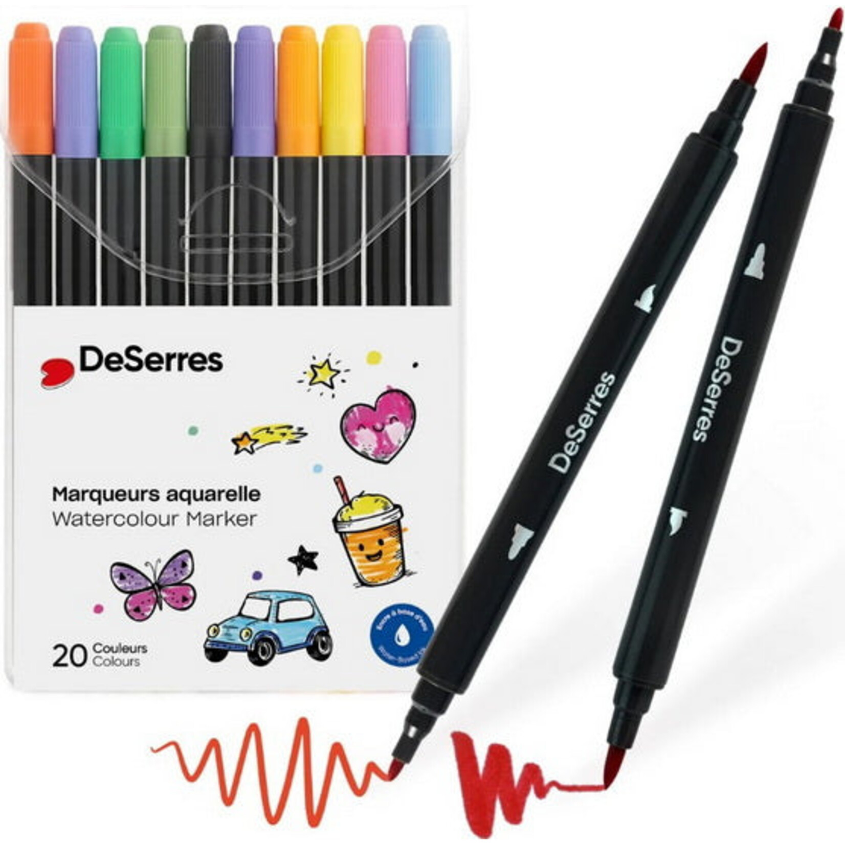 DESERRES DESERRES DUAL TIP WATERCOLOUR MARKERS - 20 PACK