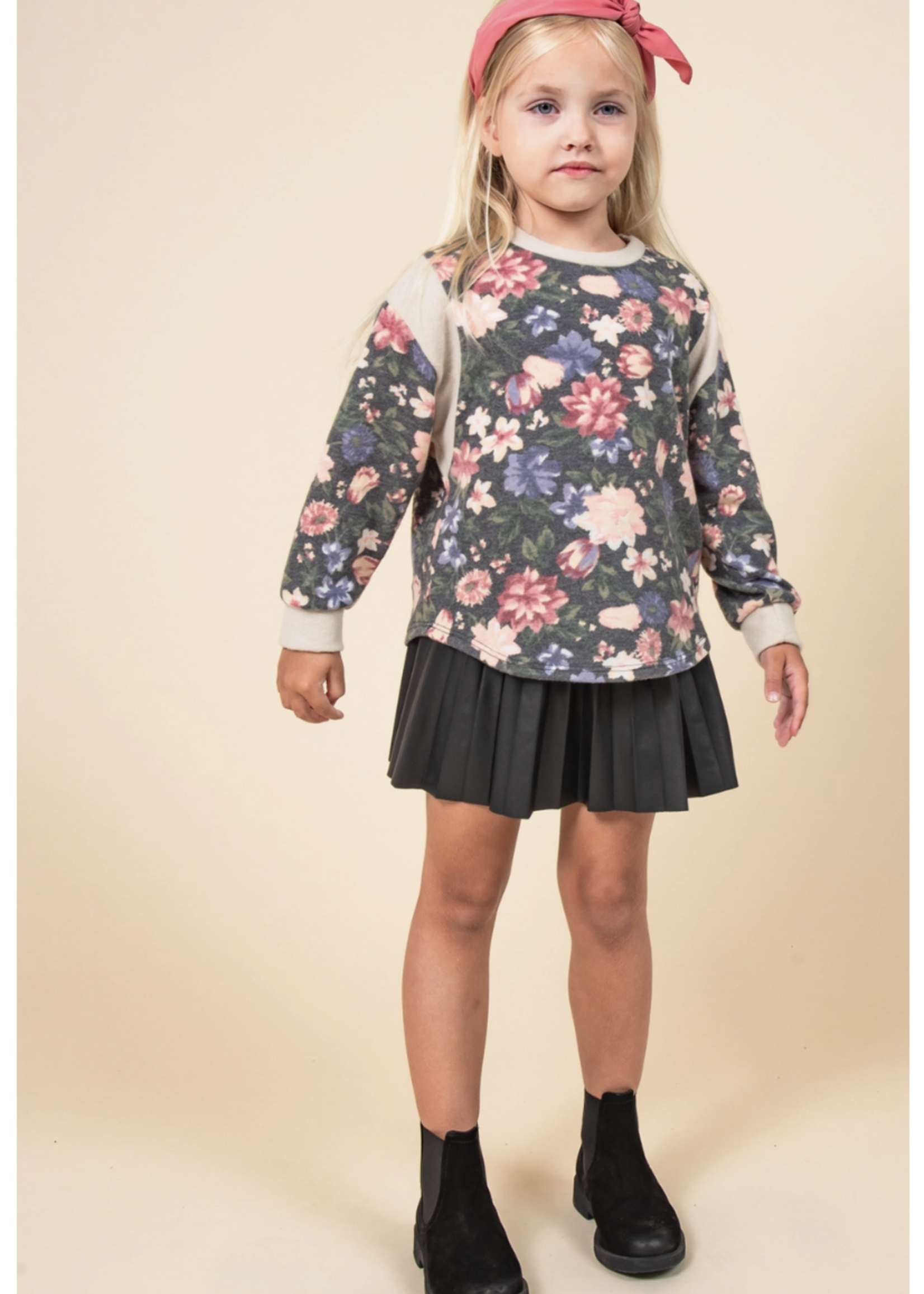 ppeppi KIDS FLORAL LONG SLEEVE TOP  CHARCOAL
