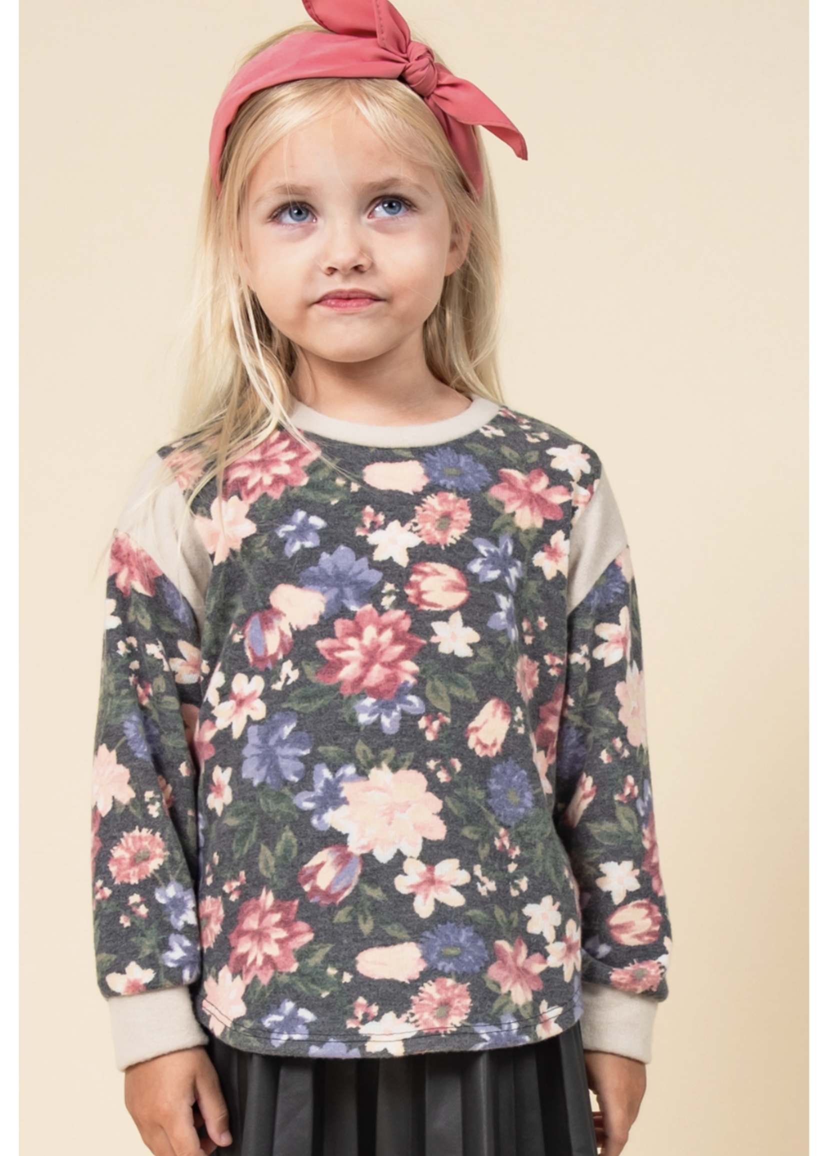 ppeppi KIDS FLORAL LONG SLEEVE TOP  CHARCOAL