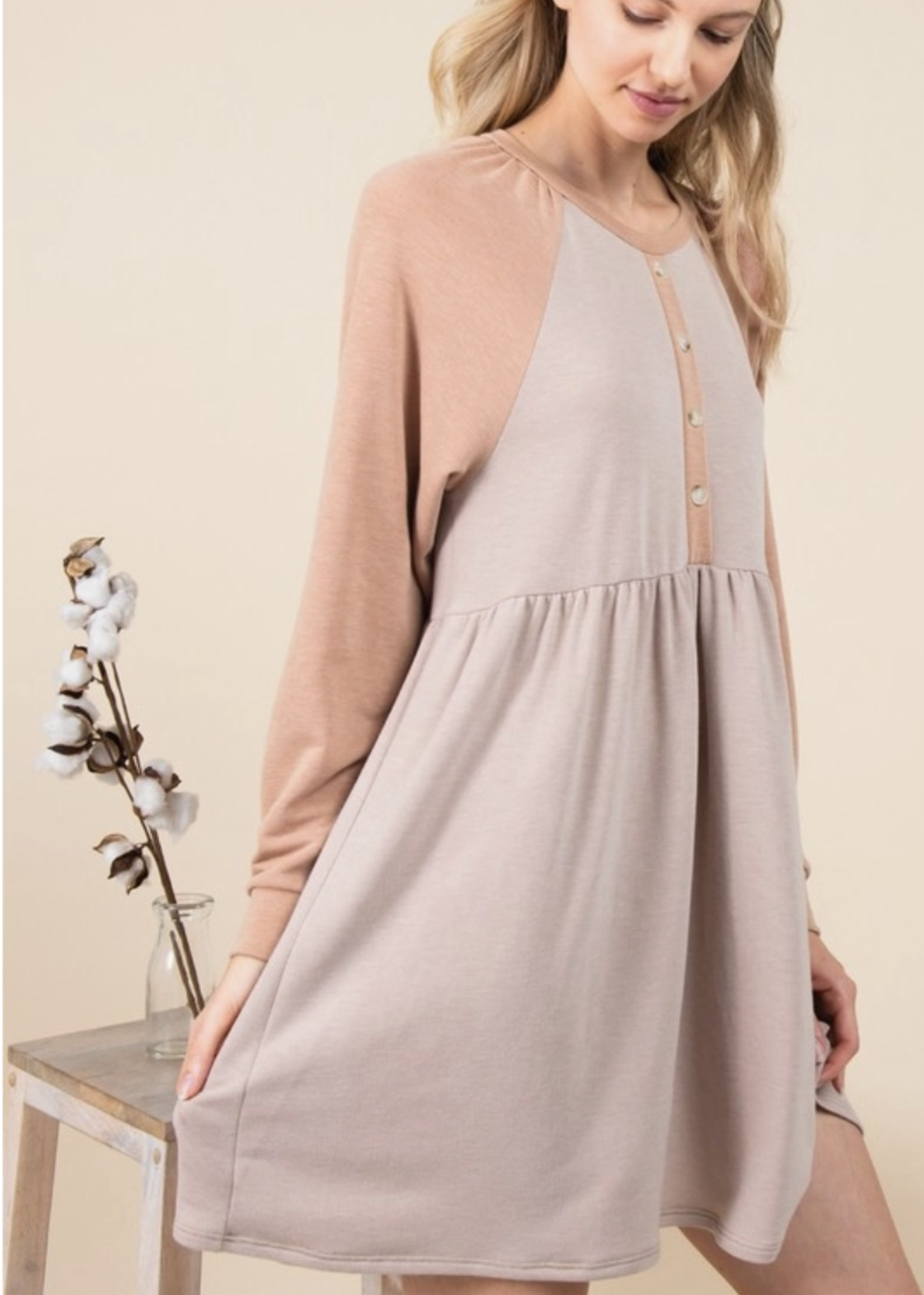 Fall Button Up Kids Dress- Taupe- YM