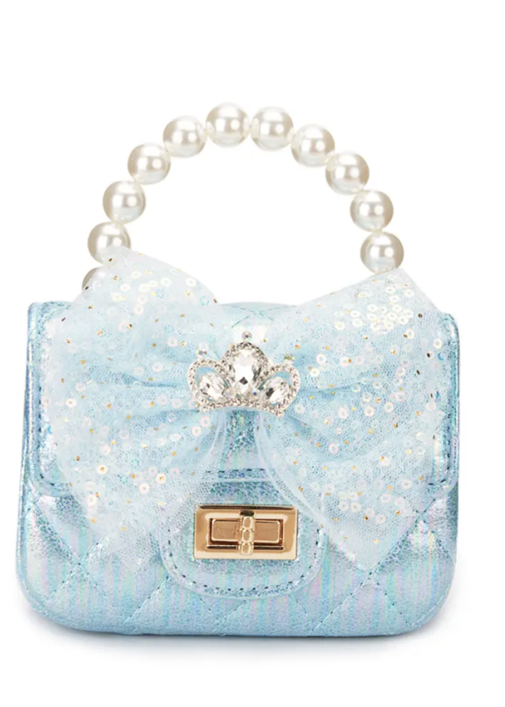 Doe a dear Blue Mesh Bow Shiny Quilted Purse