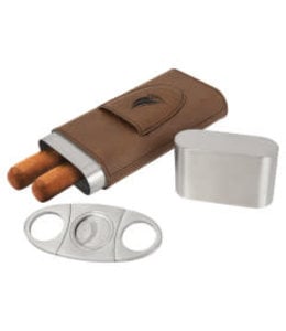 JDS Engravables Dark Brown Leatherette Cigar Case with Cutter