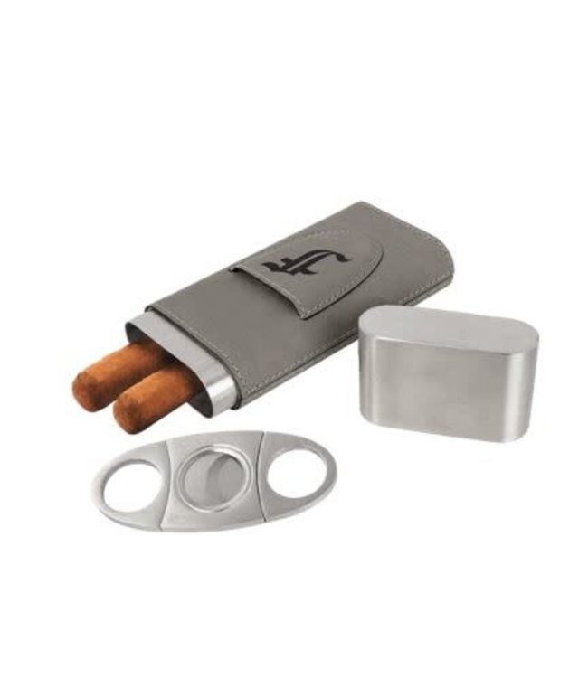 JDS Engravables Gray Leatherette Cigar Case with Cutter
