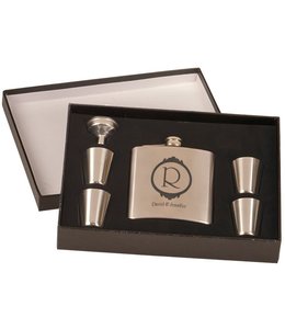 JDS Engravables 6 oz.  Stainless Steel Flask Set with Shot Glasses