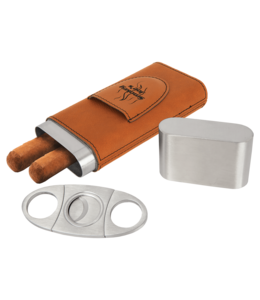 JDS Engravables Rawhide Leatherette Cigar Case with Cutter