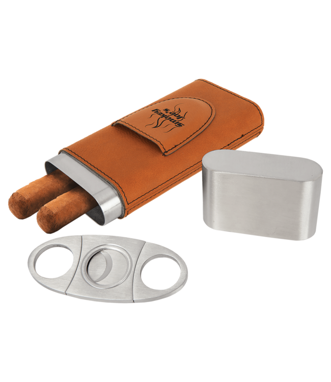 JDS Engravables Rawhide Leatherette Cigar Case with Cutter