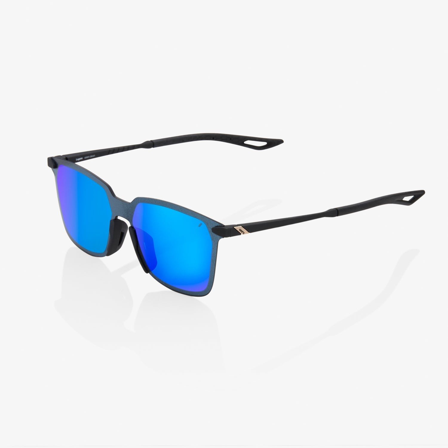 100 Percent Legere Square UltraCarbon Sunglasses, Soft Tact Black frame -  Blue Multilayer Mirror Lens