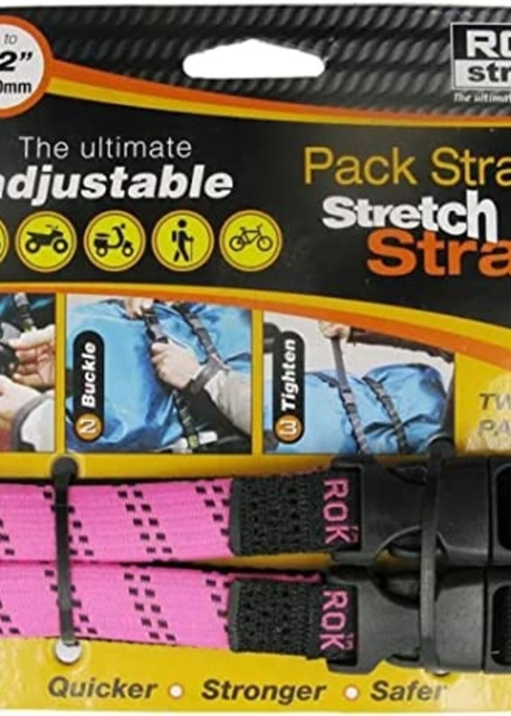 ROK Straps Motorcycle Luggage Tie Down Adjustable Straps 12"-42" x 5/8" Pink/BLK