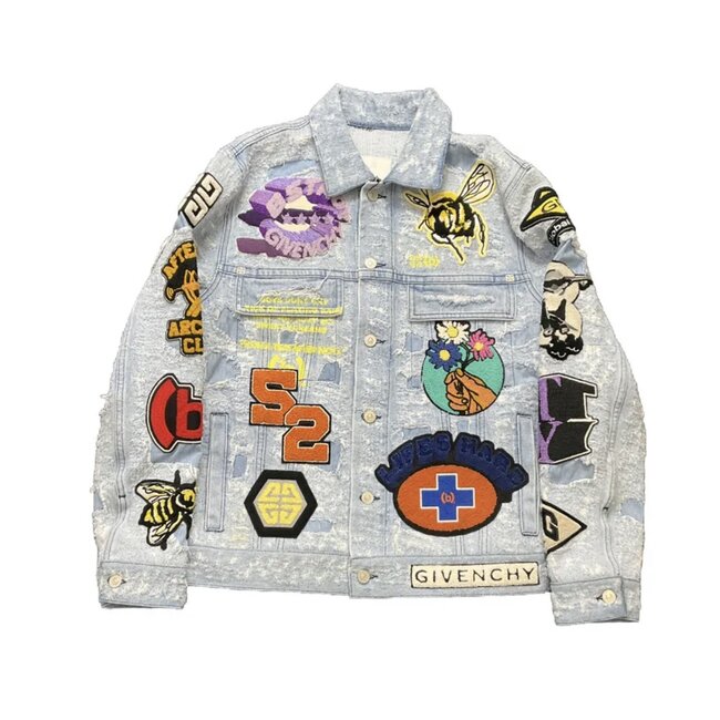 Givenchy Givenchy Jacket in Destroyed Denim with Patches ‘medium blue’ (size-medium), brand new