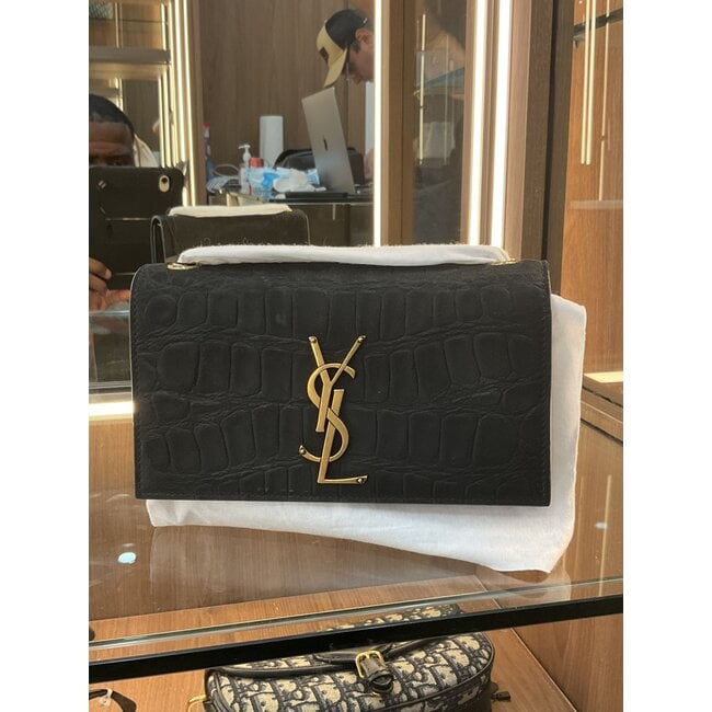 YSL Saint Laurent Saint Laurent Kate Bag Suede Embossed Croc Black - Pristine