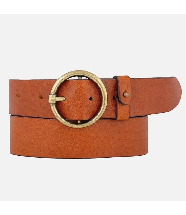 Pip Vintage Gold Round Buckle Leather Belt