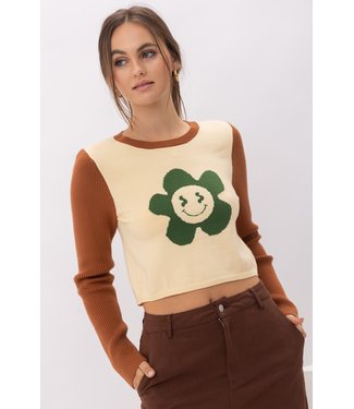 Pretty Garbage Floral Smiley Face Sweater