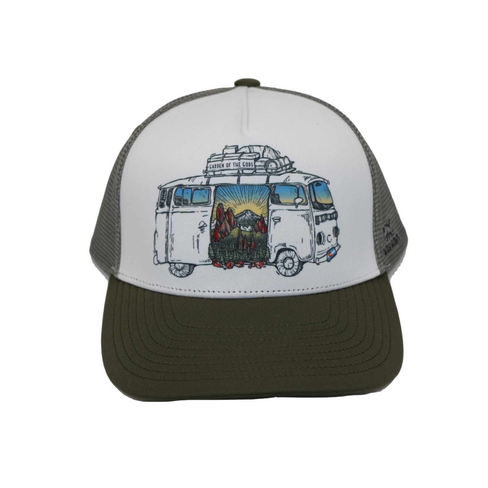 Wild Tribute Cotton Trucker Hat With Retro Microbus - Green