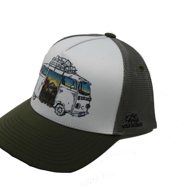Wild Tribute Cotton Trucker Hat With Retro Microbus - Green