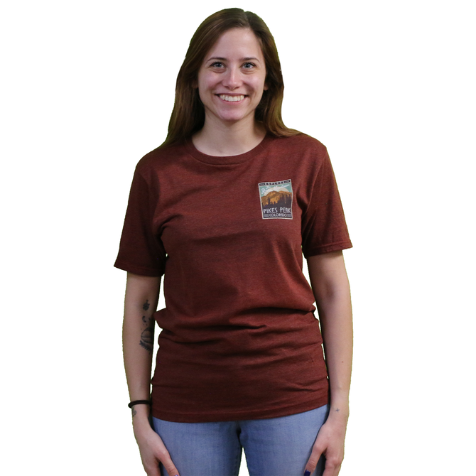 Prairie Mtn Screening Pikes Peak T-Shirt - Vintage Post Card Design