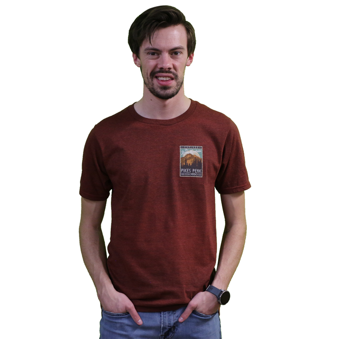 Prairie Mtn Screening Pikes Peak T-Shirt - Vintage Post Card Design
