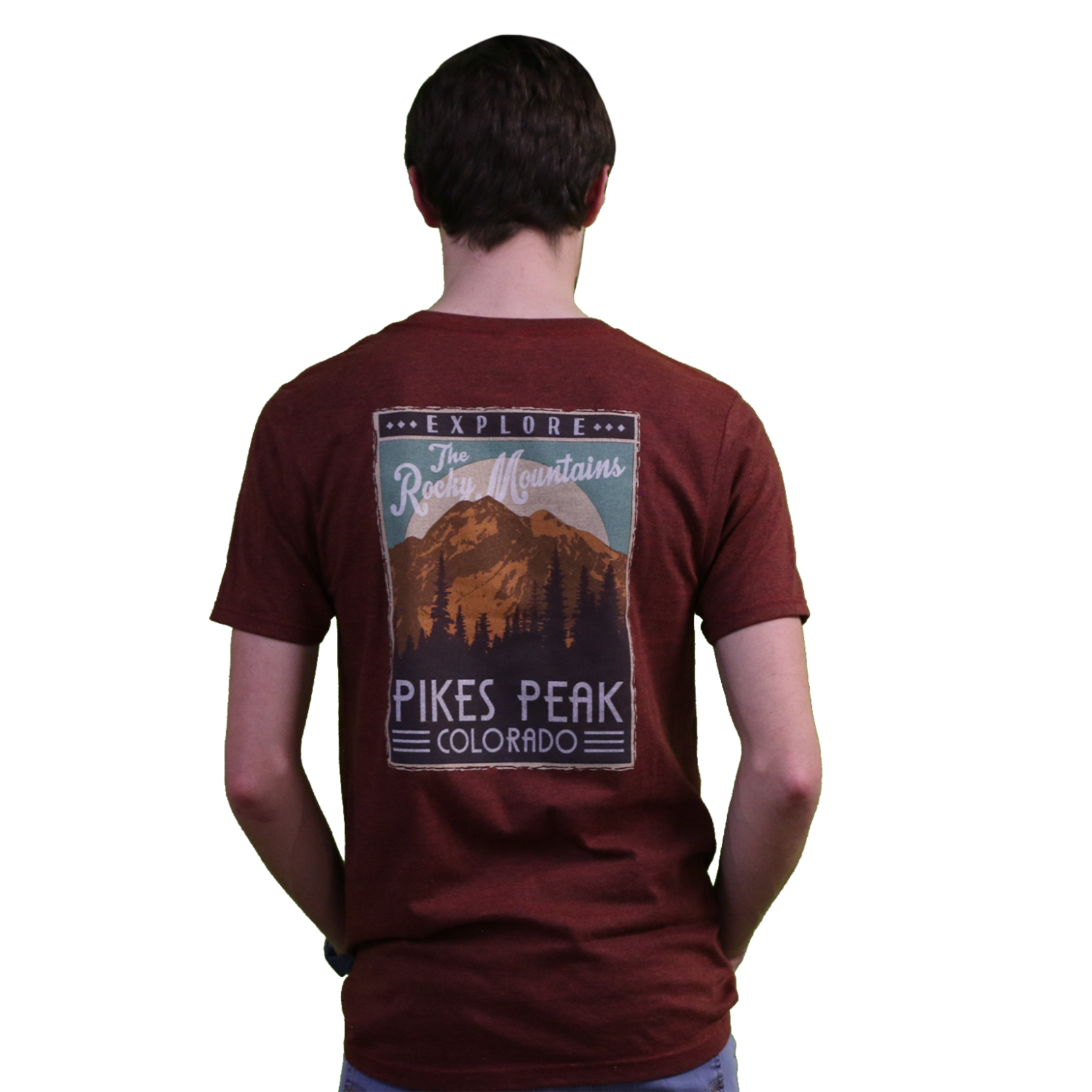 Prairie Mtn Screening Pikes Peak T-Shirt - Vintage Post Card Design
