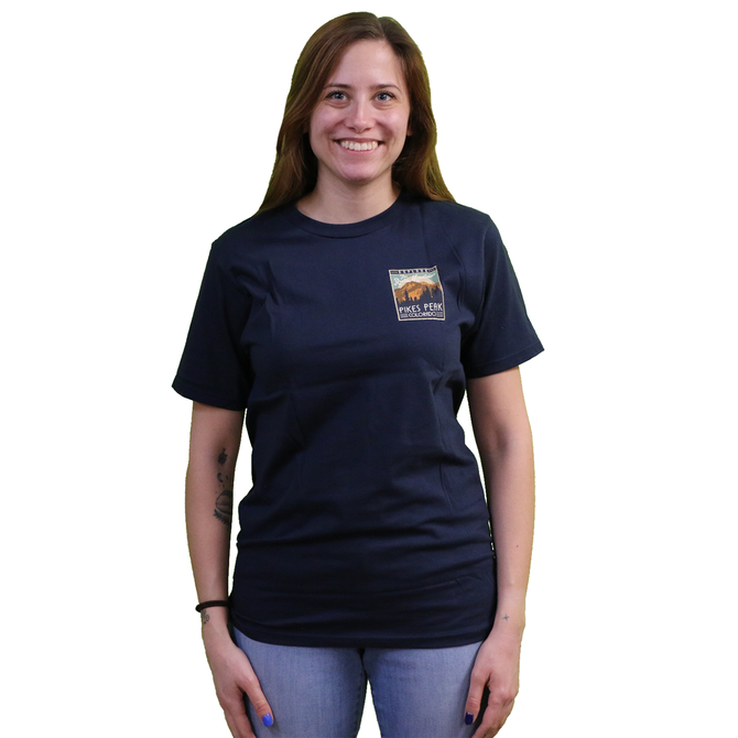 Prairie Mtn Screening Pikes Peak T-Shirt - Vintage Post Card Design