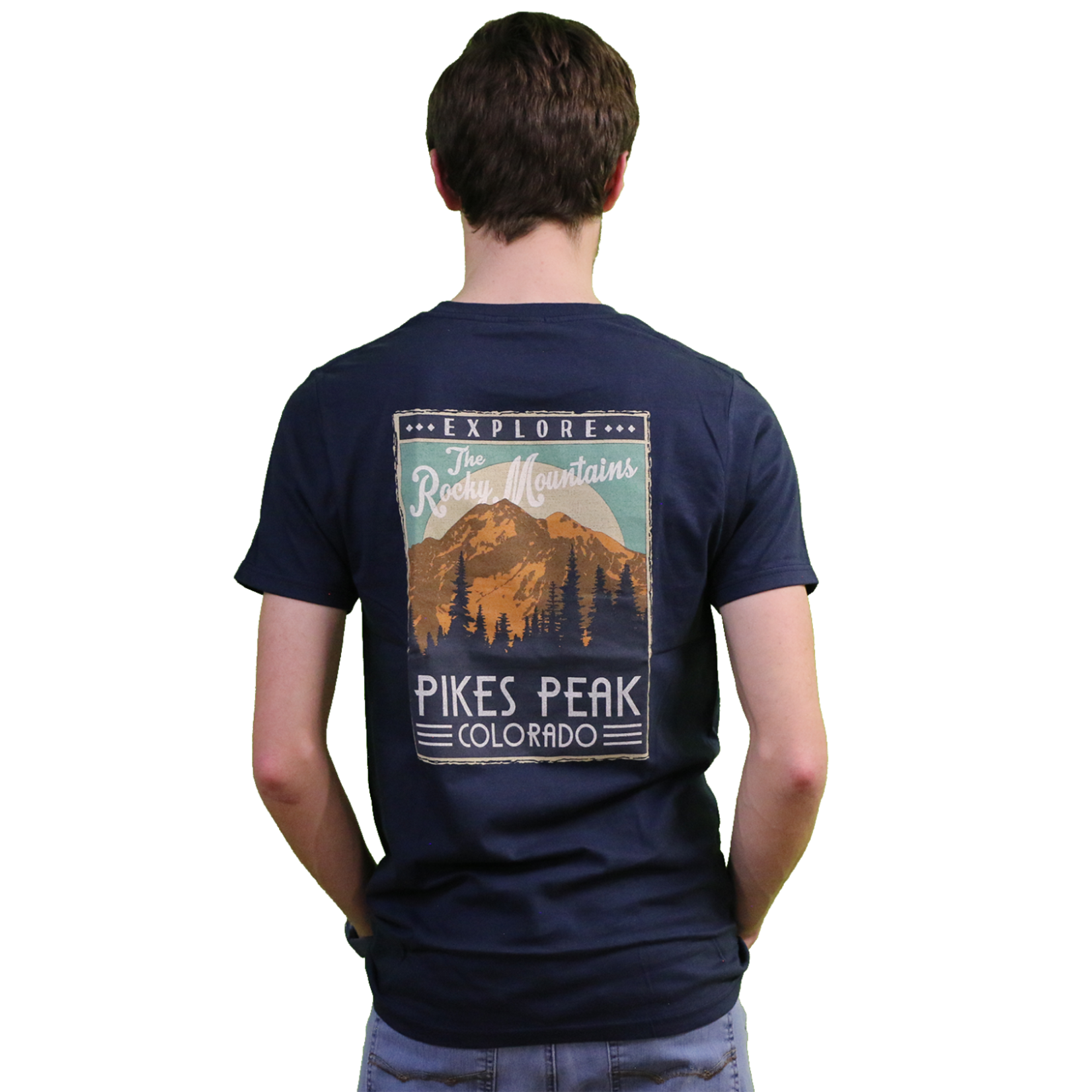 Prairie Mtn Screening Pikes Peak T-Shirt - Vintage Post Card Design