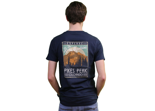Prairie Mtn Screening Pikes Peak T-Shirt - Vintage Post Card Design