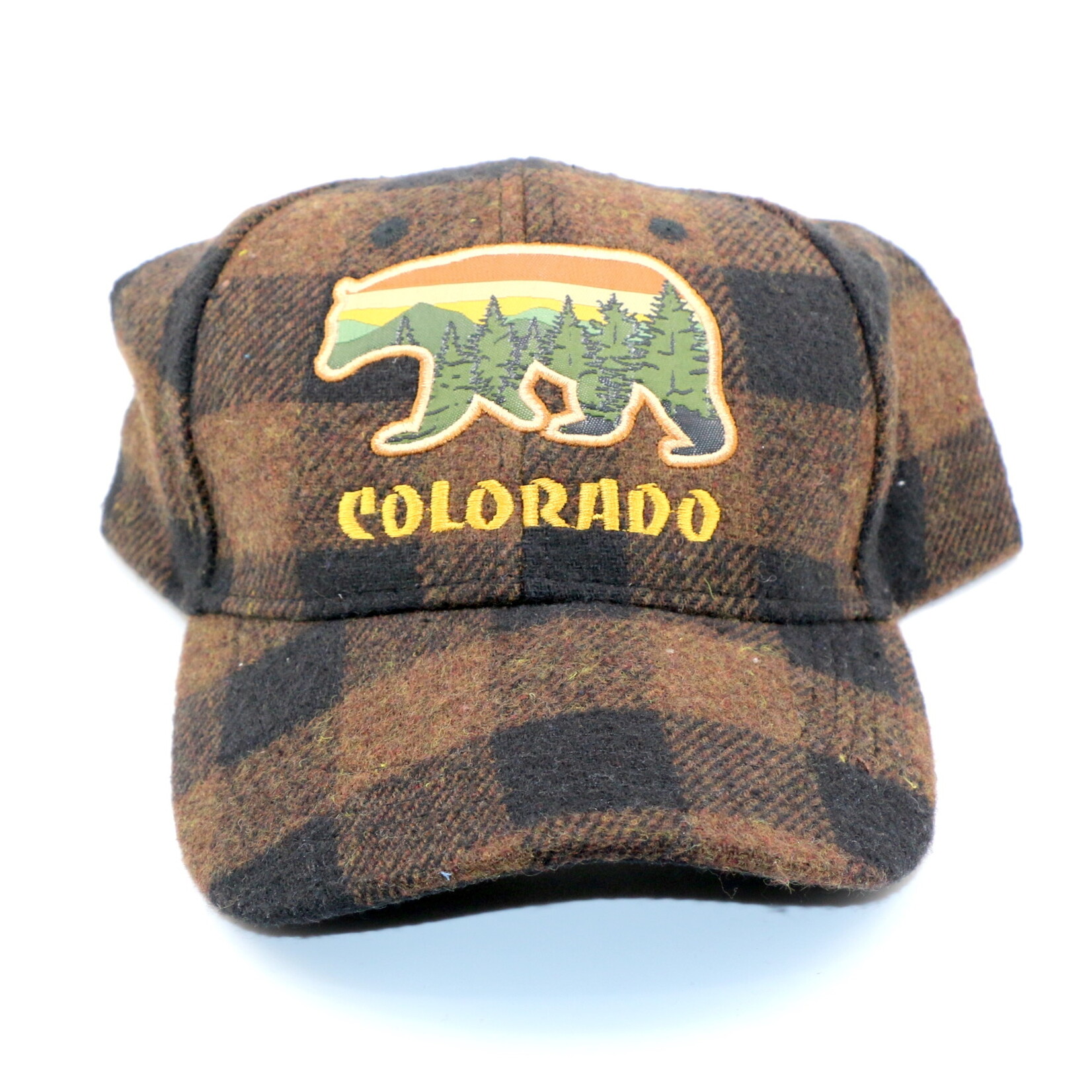 CAPSMITH Brown/Black Plaid Flannel Colorado Sunset Bear Cap