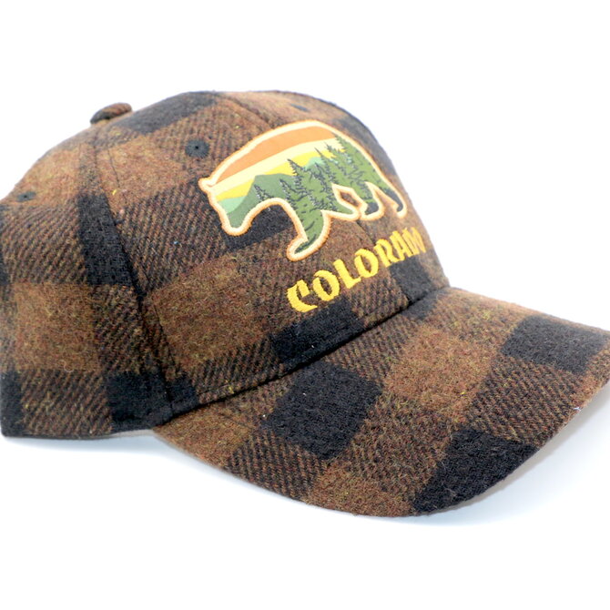 CAPSMITH Brown/Black Plaid Flannel Colorado Sunset Bear Cap