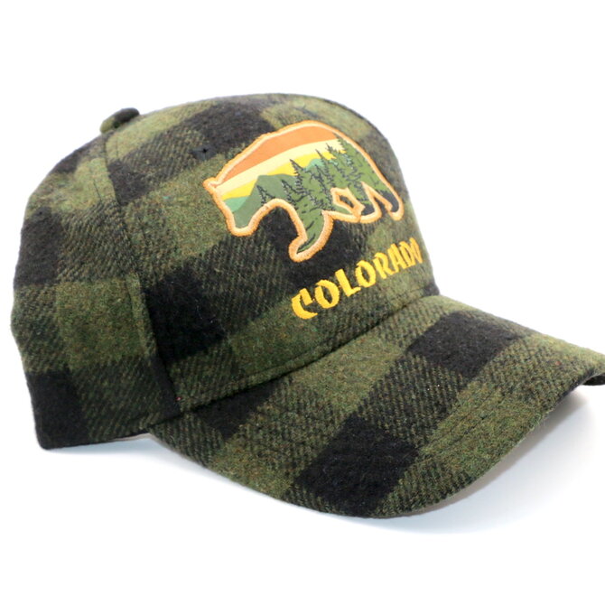 CAPSMITH Green Plaid Flannel Colorado Sunset Bear Cap