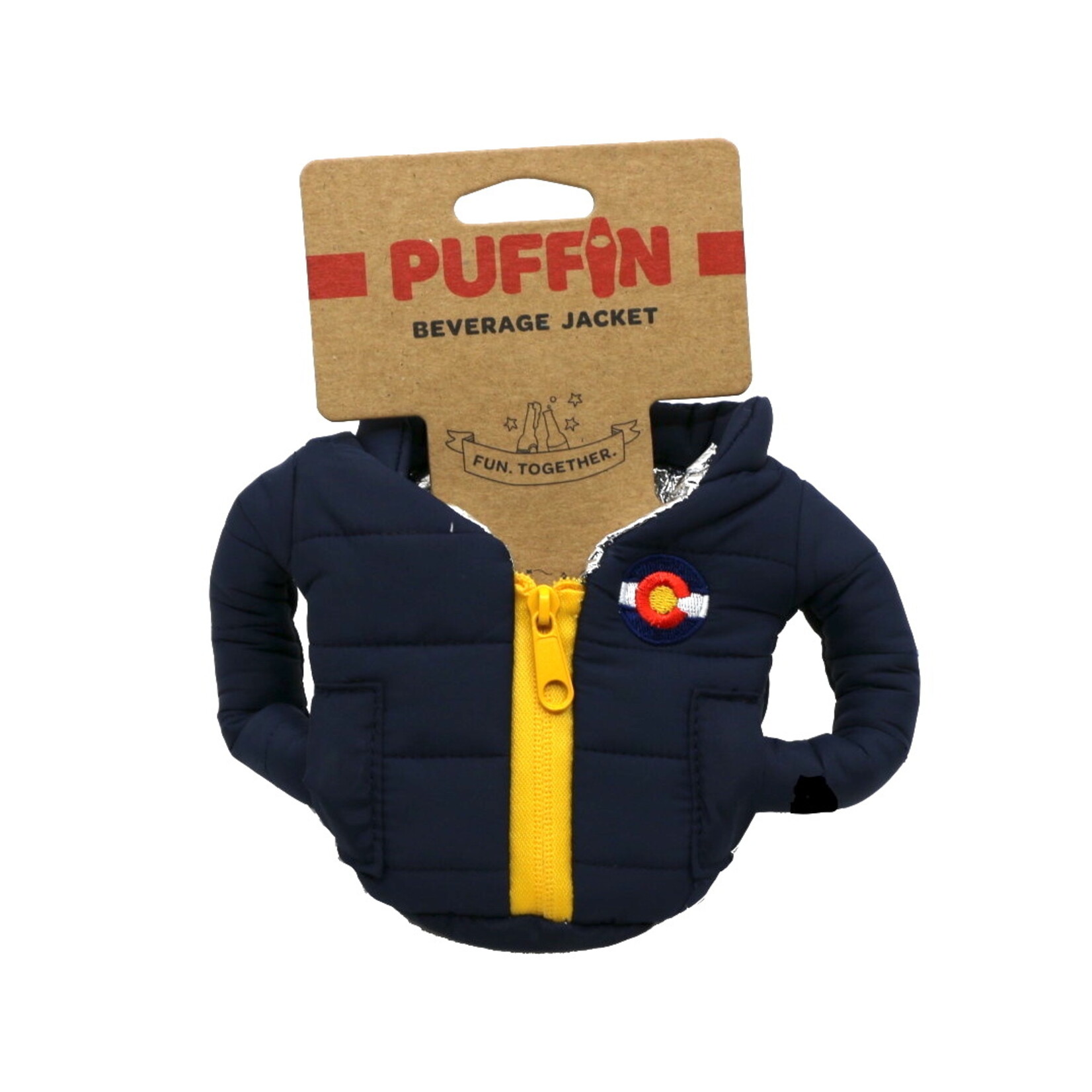 Puffin Coolers Llc Puffin Beverage Colorado Jacket Can/Bottle Koozie - Blue/Gold
