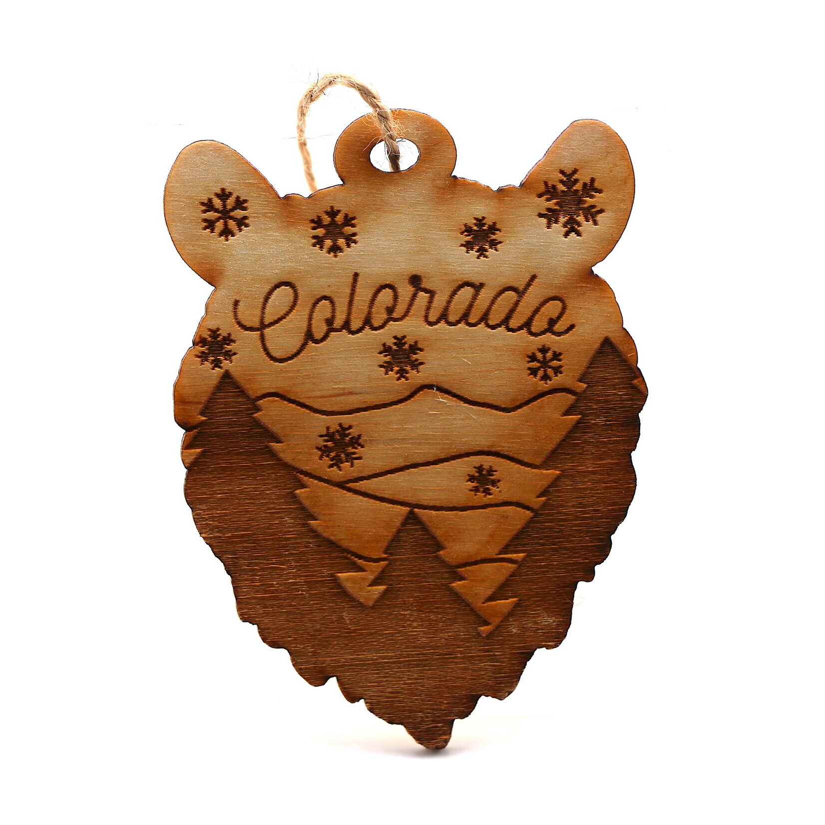 Snow Business Usa Colorado Bear Face Shaped  Wooden Ornament